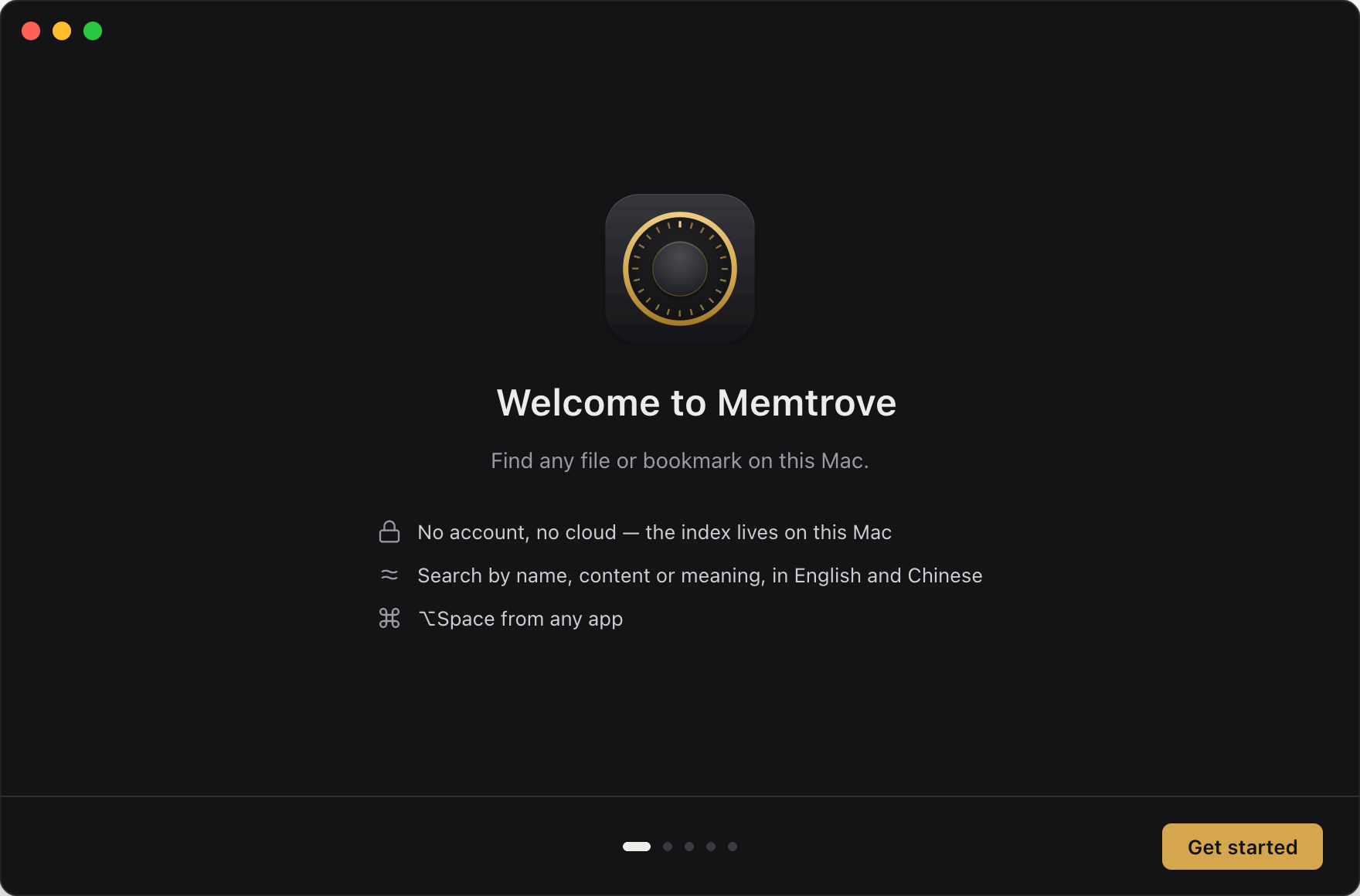Memtrove setup: welcome screen