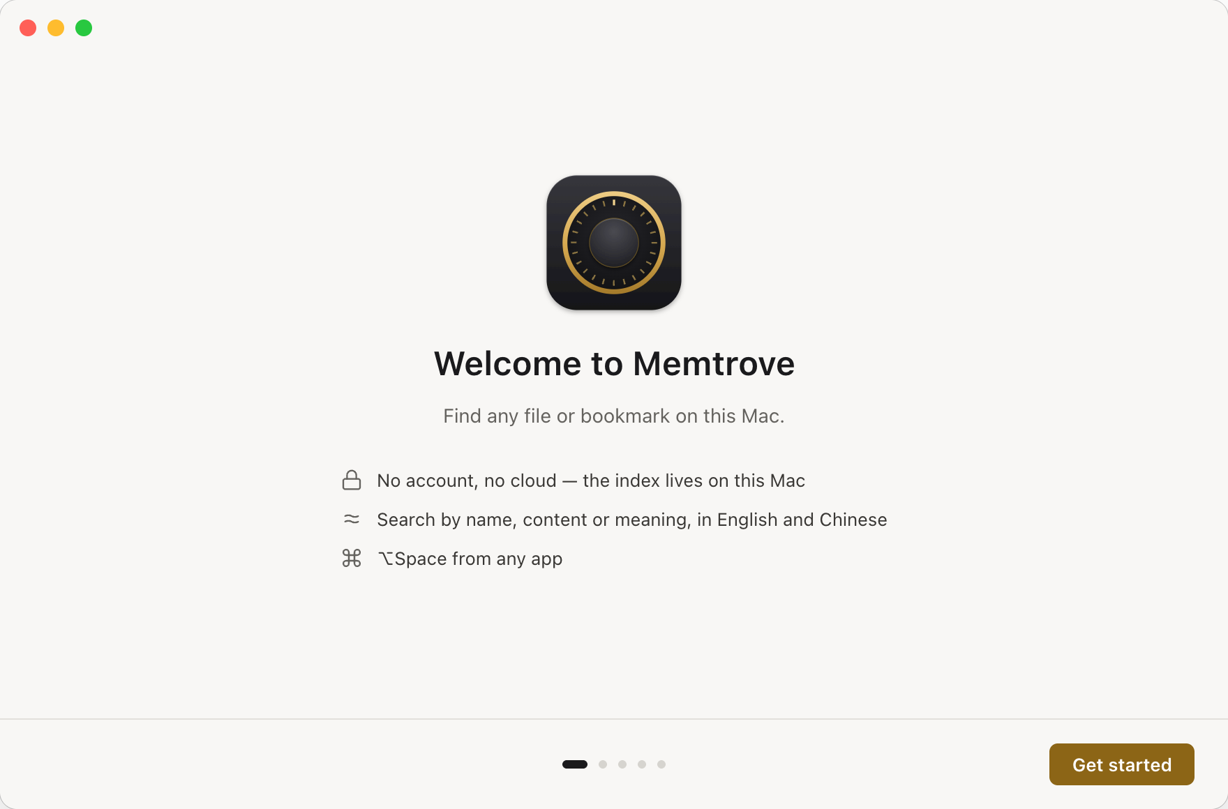 Memtrove setup: welcome screen